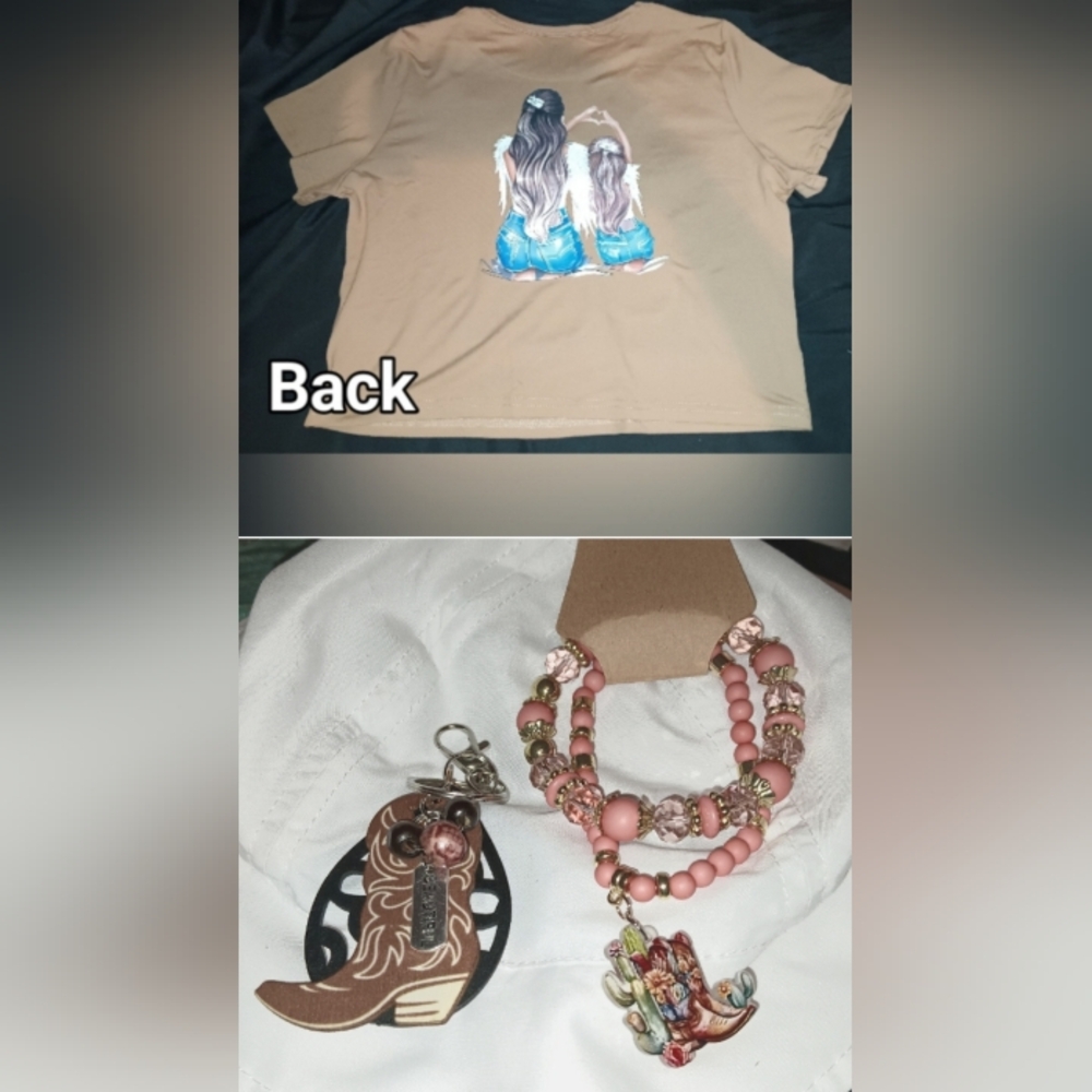 Women's Shirt, bracelets, and Keychain bundle NWOT